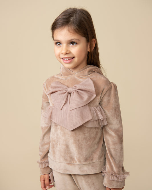 Caramelo Kids Girls Beige Velour Tracksuit 0314199