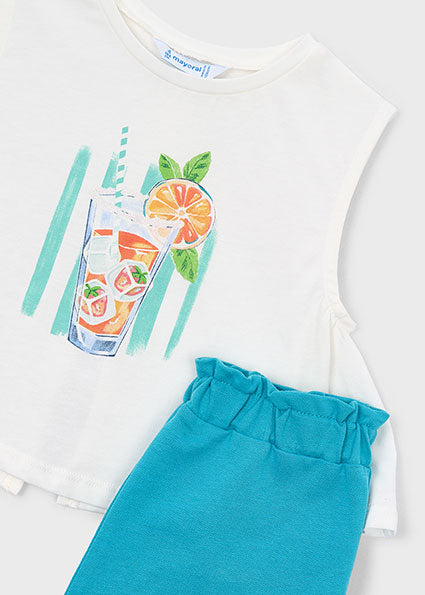 Mayoral Girls Turquoise & White Cotton Shorts Set