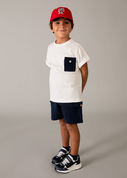 Mayoral Boys Navy & White Cotton Shorts 3 Piece Set