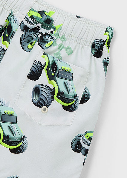 Mayoral Boys Beige & Green Neon Truck Print Swim Shorts