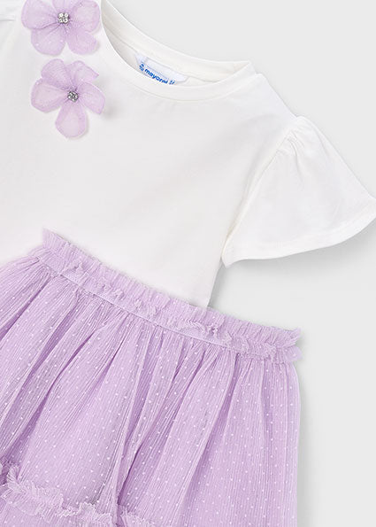 Mayoral Girls Ivory & Purple Tulle Skirt Set