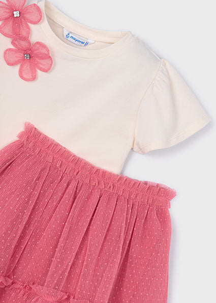 Mayoral Girls Pink & Ivory Tulle Skirt Set