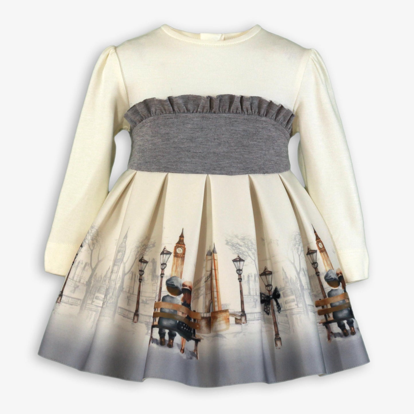 Miranda Baby Girl Ivory & Grey London Print Dress