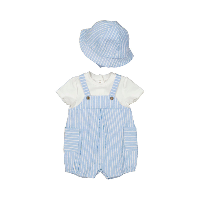 Mayoral Baby Boy Blue Stripe Cotton Romper & Hat Set