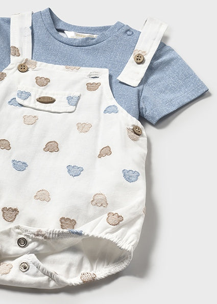 Mayoral Baby Boy Blue Teddy Bear Print Dungaree Set