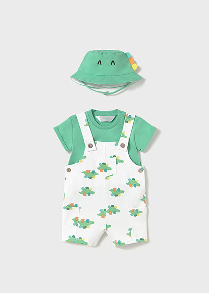 Mayoral Baby Boy Green & White Dinosaur Dungaree Set