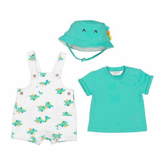 Mayoral Baby Boy Green & White Dinosaur Dungaree Set