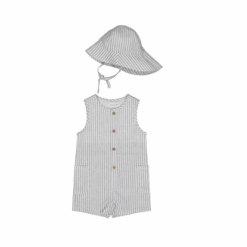 Mayoral Baby Boy Beige Cotton & Linen Romper & Hat Set