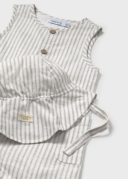 Mayoral Baby Boy Beige Cotton & Linen Romper & Hat Set