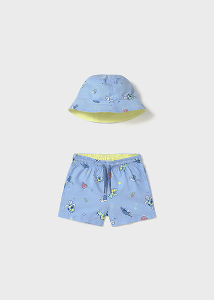 Mayoral Boys Blue Sea Print Swimshorts & Hat Set