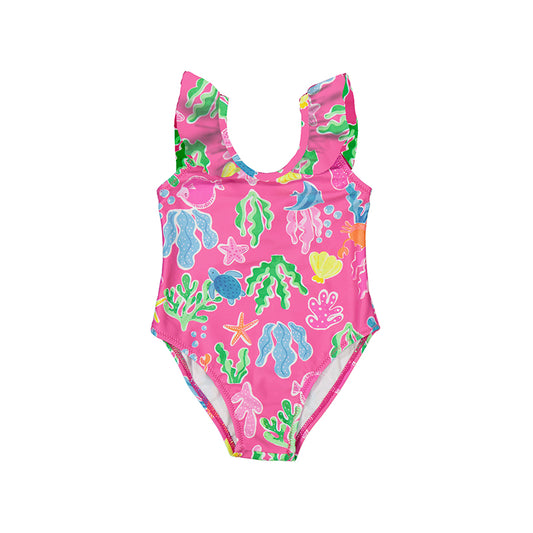 Mayoral Girls Pink Sea Print Swimming Costume