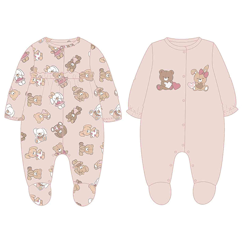 Mayoral Baby Girl Pink Teddy Bear Print Pack of 2 Babygrows