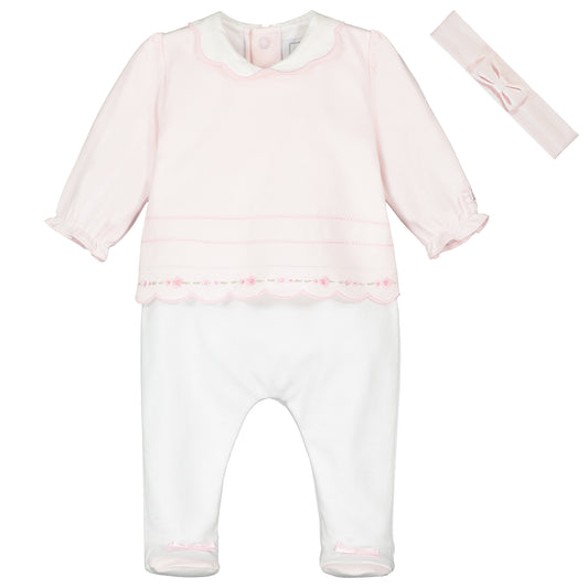 Emile et Rose Betty Baby Girl Pink & Ivory Babygrow & Headband