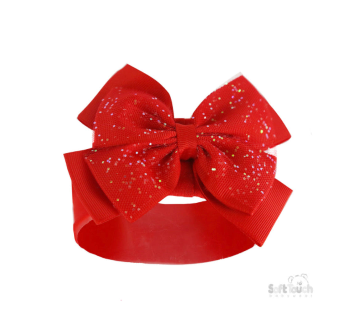 Baby Girl Red Glitter Bow Headband