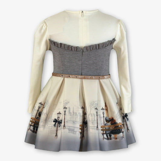 Miranda Girls Ivory & Grey London Print Dress
