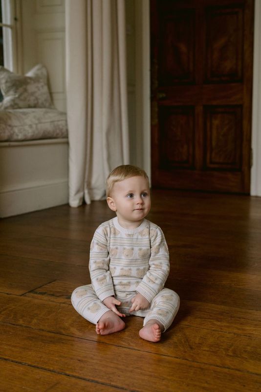 Emile et Rose Harry Beige Knitted Baby Romper & Hat Set