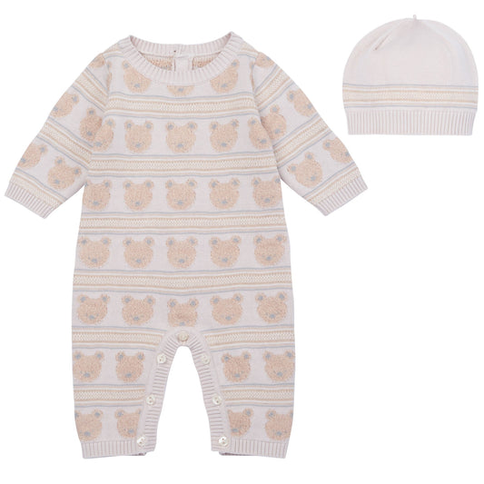 Emile et Rose Harry Beige Knitted Baby Romper & Hat Set