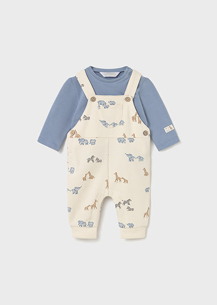 Mayoral Baby Boy Blue & Ivory Cotton Dungaree Set