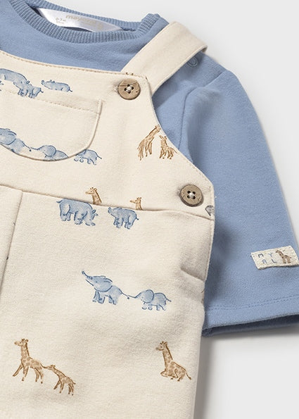 Mayoral Baby Boy Blue & Ivory Cotton Dungaree Set