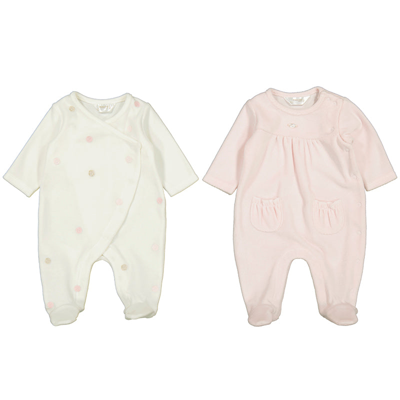 Mayoral Baby Girl Pink & Ivory Velour Babygrows (Pack of 2)