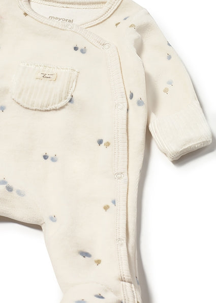 Mayoral Baby Boy Ivory & Blue Velour Babygrow