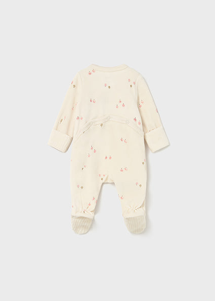 Mayoral Baby Girl Ivory & Pink Velour Babygrow