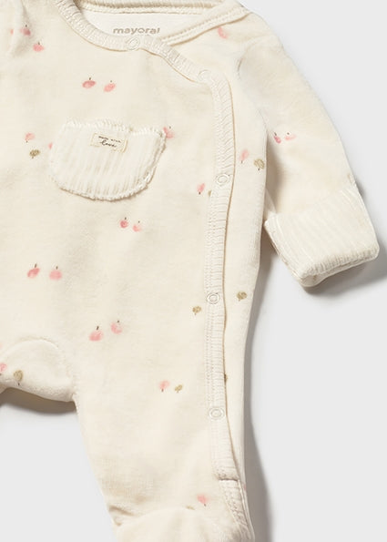 Mayoral Baby Girl Ivory & Pink Velour Babygrow