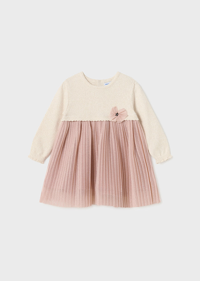 Mayoral Girls Pink & Ivory Pleated Skirt Dress