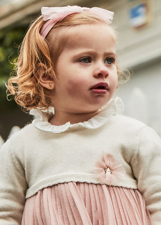 Mayoral Girls Pink & Ivory Pleated Skirt Dress