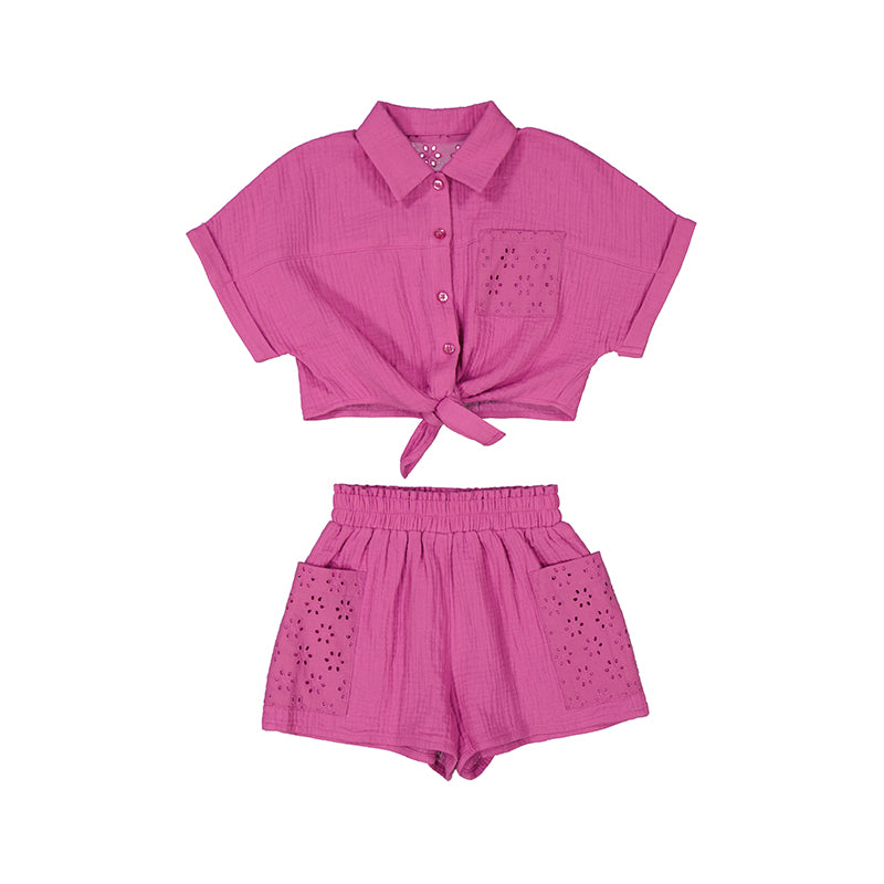Mayoral Girls Pink Cotton Shorts Set