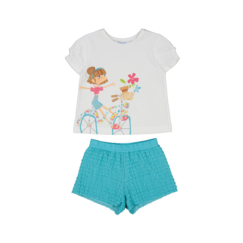 Mayoral Girls Green & White Shorts Set