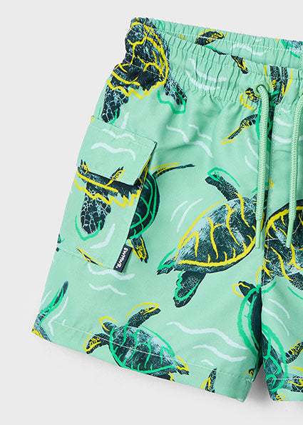 Mayoral Boys Green Turtle Print Swim Shorts
