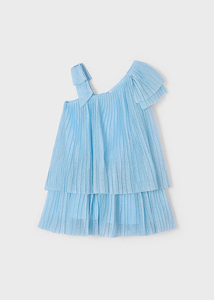 Mayoral Girls Blue Pleated Lurex Dress