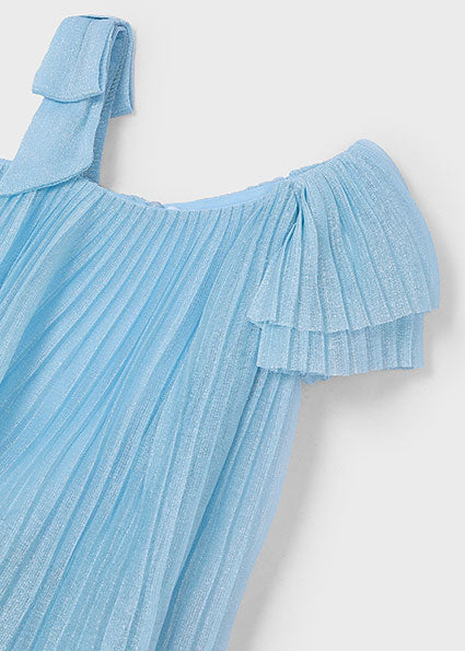 Mayoral Girls Blue Pleated Lurex Dress