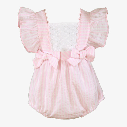 Miranda Baby Girl Pink & White Cotton Romper