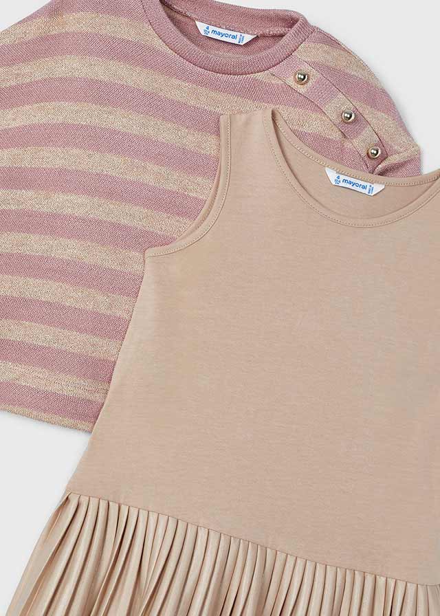 Mayoral Girls Pink & Gold Dress Set