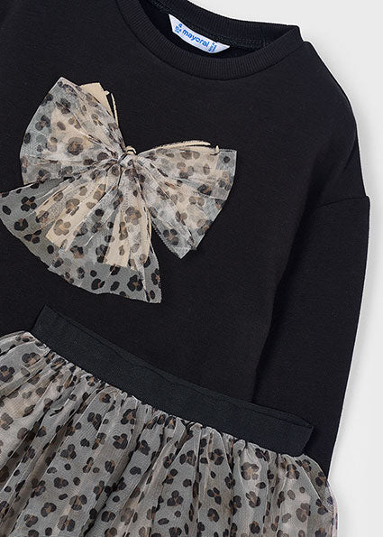 Mayoral Girls Black & Beige Leopard Print Tulle Skirt Set