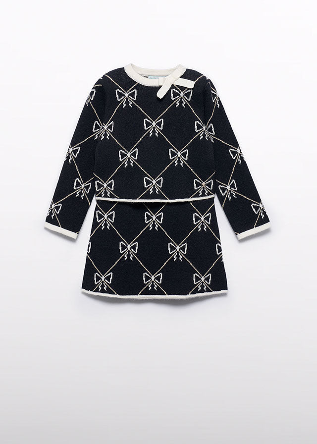 Abel & Lula Girls Black & Gold Bow Pattern Skirt Set