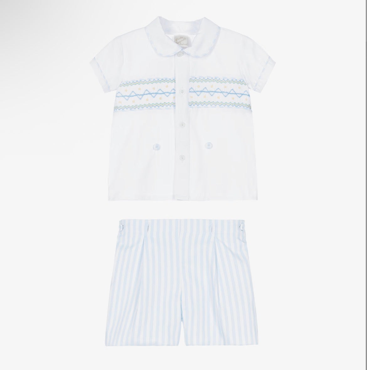 Pretty Originals Boys Blue & White Smocked Shorts Set
