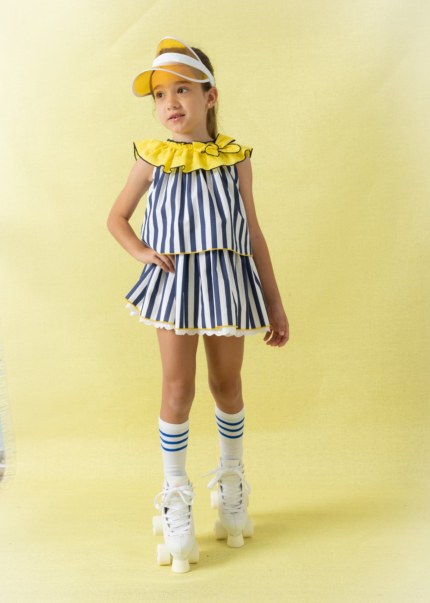 Basmarti Girls Yellow & Navy Cotton Dress