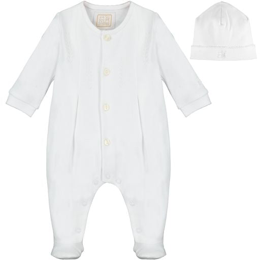 Emile et Rose Ashton White Unisex Cotton Babygrow & Hat Set
