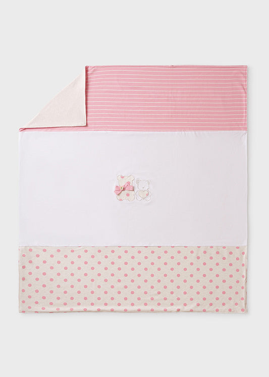 Mayoral Pink & Ivory Cotton Bear Baby Blanket