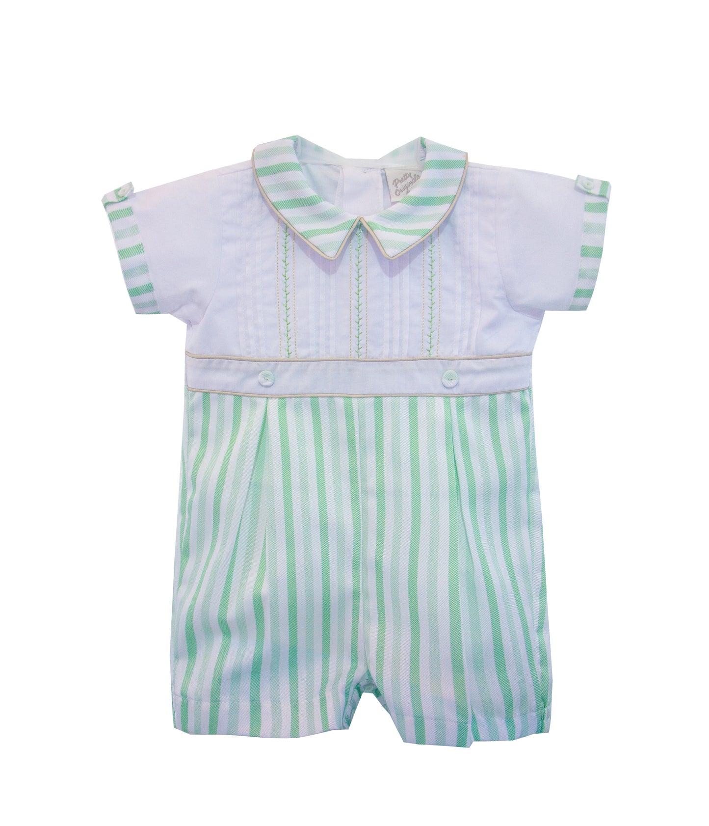 Pretty Originals Baby Boy Green & White Stripe Romper