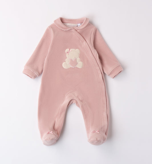 Minibanda Baby Girl Pink Velour Teddy Bear Motif Blanket