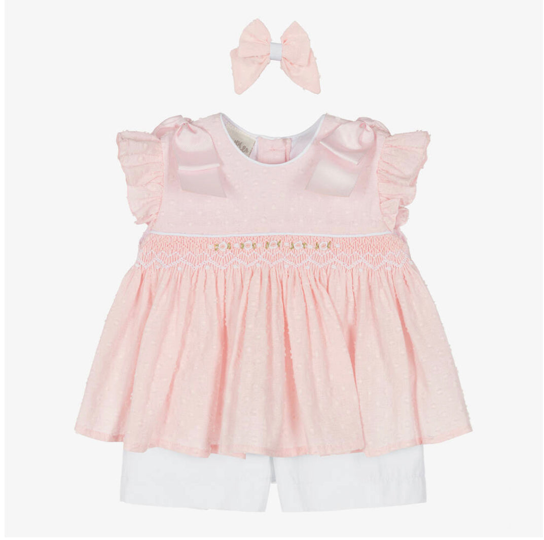 Pretty Originals Girls Pink Smocked Shorts Set