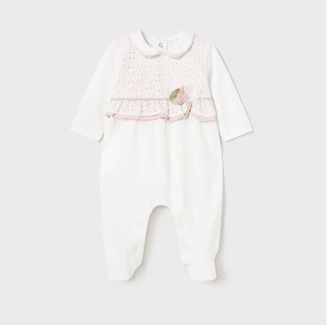 Mayoral Baby Girl Pink & Ivory Cotton Babygrow