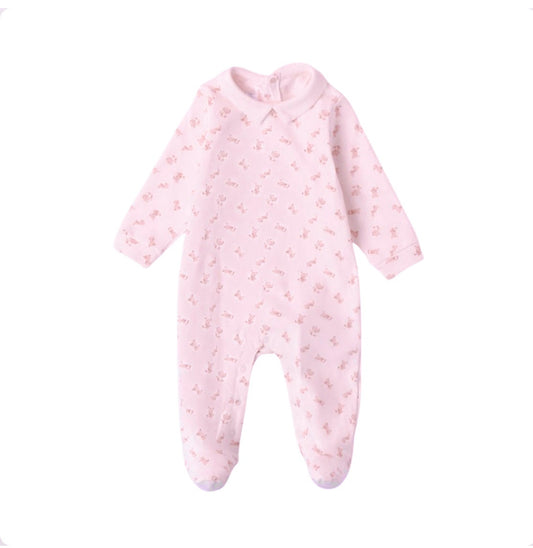 Minibanda Baby Girl Pink Teddy Print Cotton Babygrow