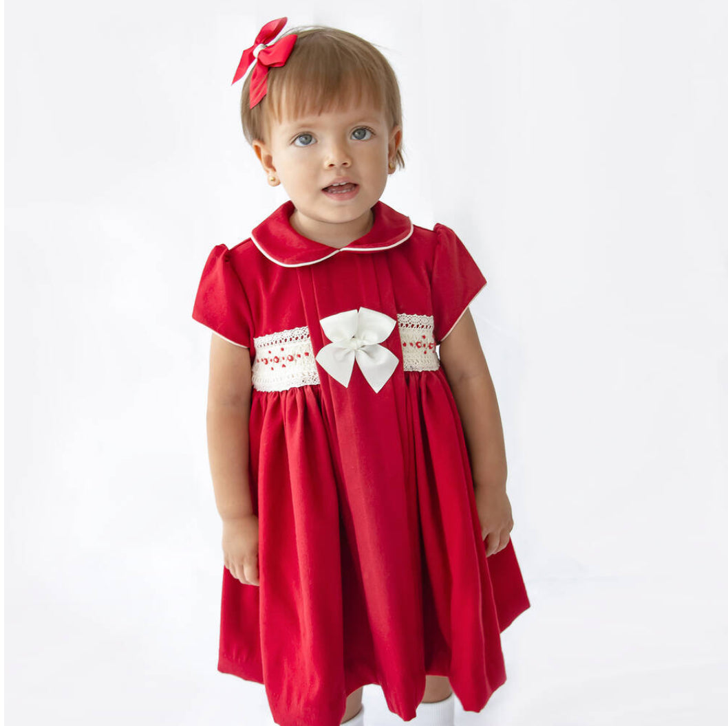 Pretty Originals Girls Red & White Smocked Dress Set