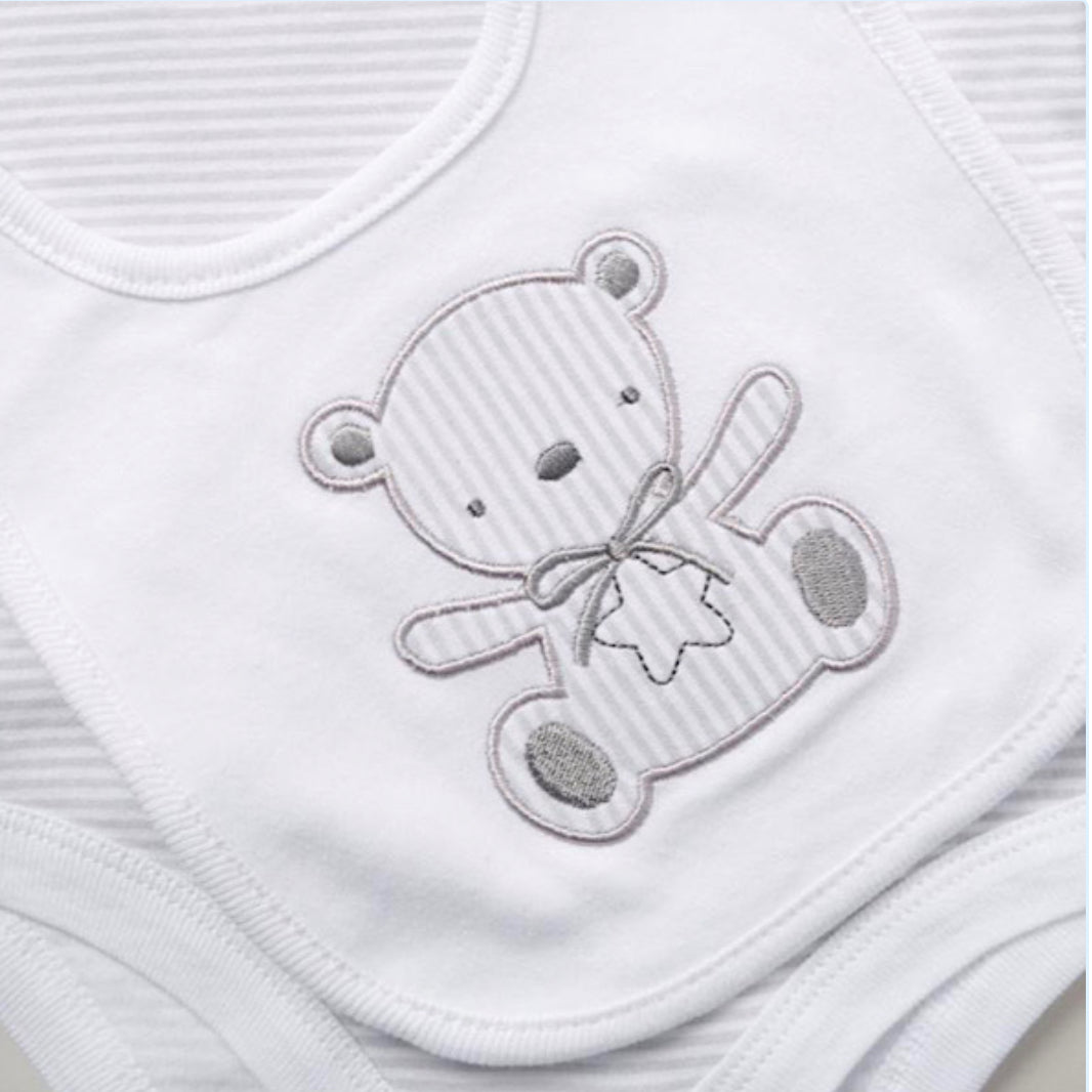 Baby Unisex White Teddy Motif 5 Piece Cotton Layette Gift Set