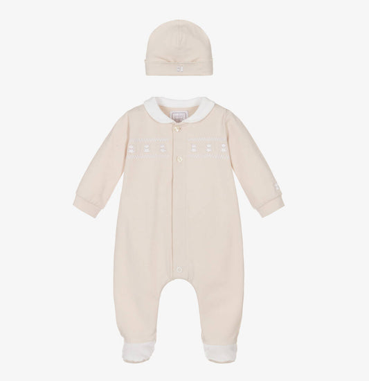 Emile et Rose Jesse Unisex Baby Beige Cotton Babygrow & Hat
